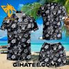 BW Las Vegas Raiders Logo Pattern Hibiscus Tropical Flower Hawaiian Shirt And Shorts Set