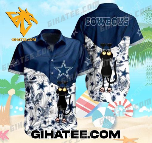 Cartoon Black Cat Dallas Cowboys Tropical Forest Shirt And Shorts Beach Gift For True Fans