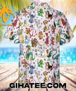 Characters Disney Hawaiian Shirt And Beach Shorts With Retro Style