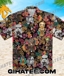 Characters Star Wars Hawaiian Shirt And Shorts With C-3PO R2-D2 Boba Fett Chewbacca and Phasma Transparent