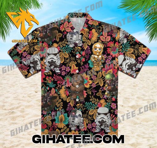 Characters Star Wars Hawaiian Shirt And Shorts With C-3PO R2-D2 Boba Fett Chewbacca and Phasma Transparent