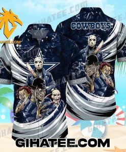 Dallas Cowboys Hawaiian Shirt And Shorts Beach With Halloween Horror Characters Style
