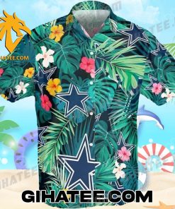 Dallas Cowboys Logo Pattern Tropical Leaf Flower Hawaiian Shirt And Shorts Beach