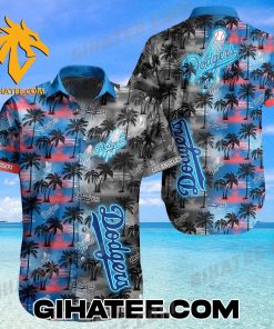Dodgers Logo Mix Coconut Tree Island Hawaiian Shirt And Shorts With Black And Coloful