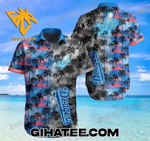 Dodgers Logo Mix Coconut Tree Island Hawaiian Shirt And Shorts With Black And Coloful