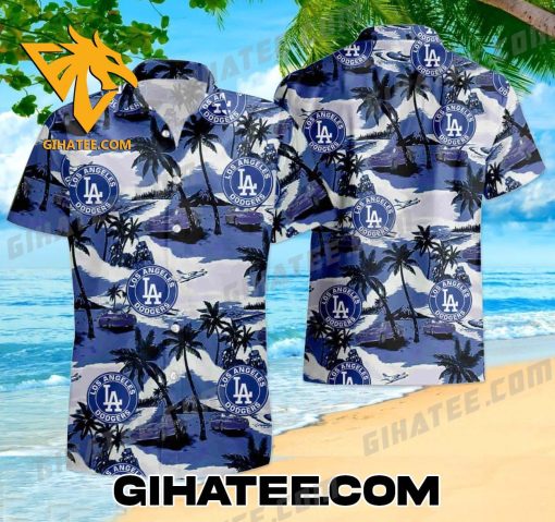 Dodgers Logo Pattern Mix Coconut Island Dodgers Hawaiian Shirt and Shorts