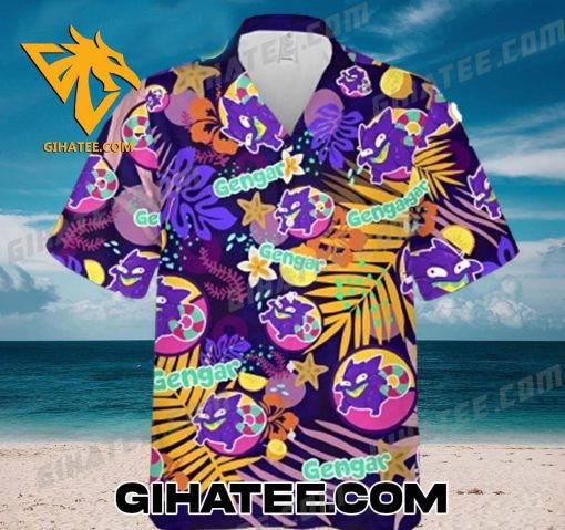 Funny Gengar Tropical Forest Pokemon Hawaiian Shirts And Shorts Matching