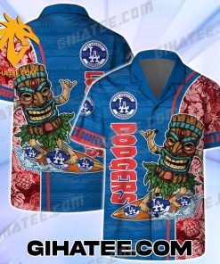 Funny Surfing Tiki Dodgers Hawaiian Shirt and Shorts Gift For True Fans