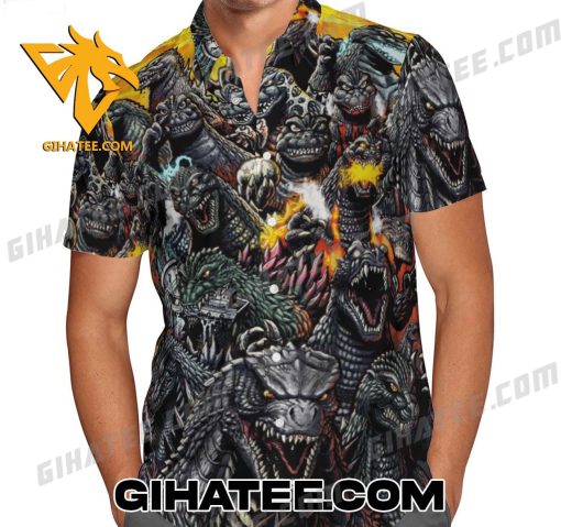 Godzilla Face Pattern Hawaiian Shirt And Beach Shorts