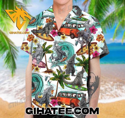 Godzilla Pattern Hawaiian Shirt And Shorts Art Style
