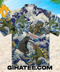 Godzilla Surfing Summer Beach Hawaiian Shirt And Shorts Set