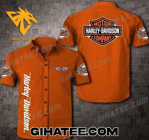 Harley Davidson Logo Classic Hawaiian Shirts With Orange Color