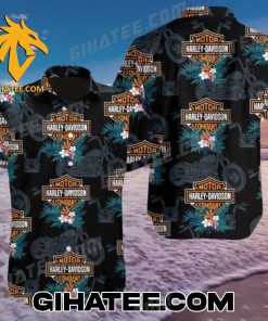 Harley Davidson Logo Pattern Tropical Forest Hawaiian Shirt and Shorts Sets