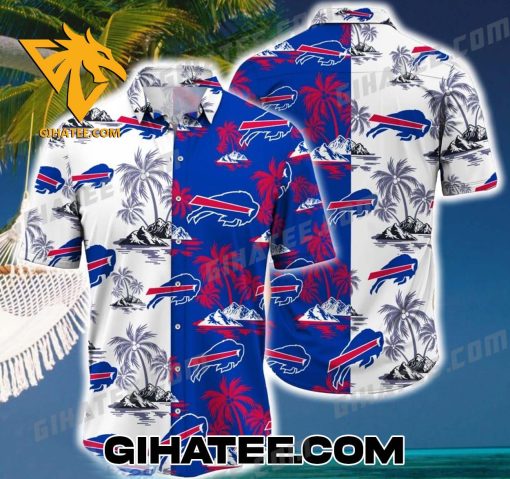 Island Coconut Blue And White Buffalo Bills Hawaiian Shirt Set