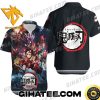 Kimetsu No Yaiba Anime Tanjiro With Demon Slayers Corps Black Anime Hawaiian Shirts And Shorts Matching