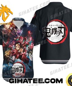 Kimetsu No Yaiba Anime Tanjiro With Demon Slayers Corps Black Anime Hawaiian Shirts And Shorts Matching