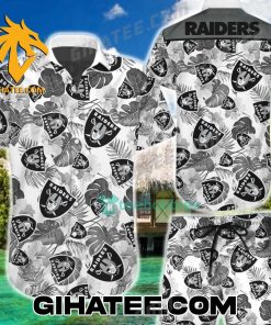Las Vegas Raiders Leaf Tropical Black And White Hawaiian Shirt And Beach Shorts