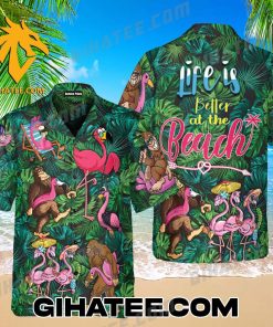Life Is Better At The Beach King Kong And Flamingo Hawaiian Shirt Set