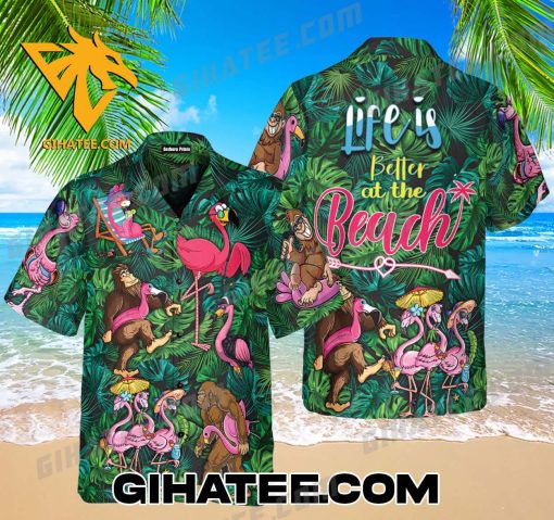 Life Is Better At The Beach King Kong And Flamingo Hawaiian Shirt Set