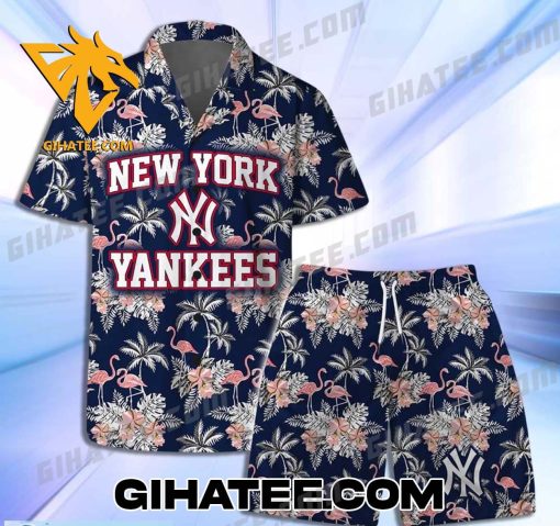 MLB New York Yankees Flamingo Hawaiian Shirt And Shorts Combo