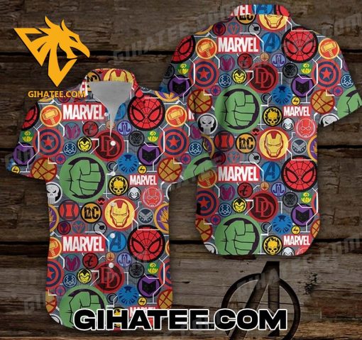 Marvel Characters Symbols Aloha Summer Short-Sleeve Hawaiian Shirts
