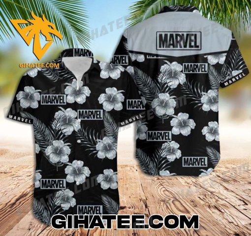 Marvel Logo Pattern Hibiscus Flower Hawaiian Shirt And Shorts Combo