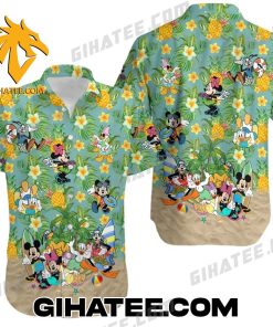 Mickey Mouse And Friends Surfing Tropical Forest Pineapple Hawaiian Shirts And Shorts Matching