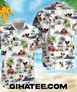 Mickey Mouse Drives Car On Coconut Island Hawaiian Shirt And Shorts Combo