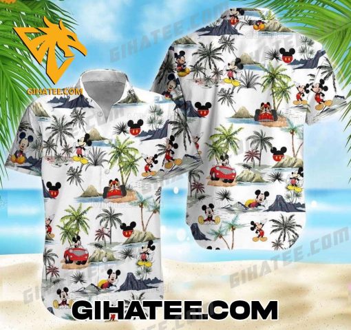 Mickey Mouse Drives Car On Coconut Island Hawaiian Shirt And Shorts Combo