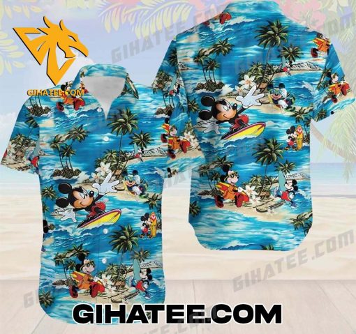 Mickey Mouse Surfs Waves Hawaiian Shirt And Shorts Set Summer Beach