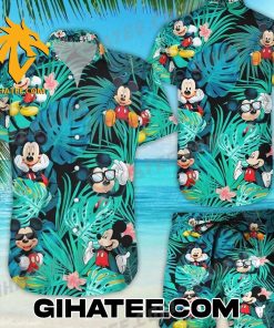 Mickey Mouse Tropical Forest Aloha Summer Hawaiian Shirt And Shorts Set