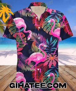 New Design Flamingo Pink Tropical Leaf Hawaiian Shirts And Shorts Matching