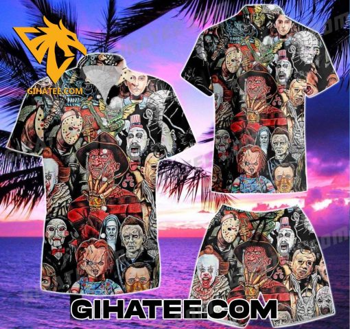 New Design Horror Movie Characters Halloween Hawaiian Shirt And Shorts Beach