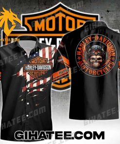 Official Ripped American Flag Harley-Davidson Skull Hawaiian Shirt and Shorts Sets