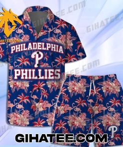 Philadelphia Phillies MLB Tropical Forest Flamingo Hawaiian Shirt And Shorts Set