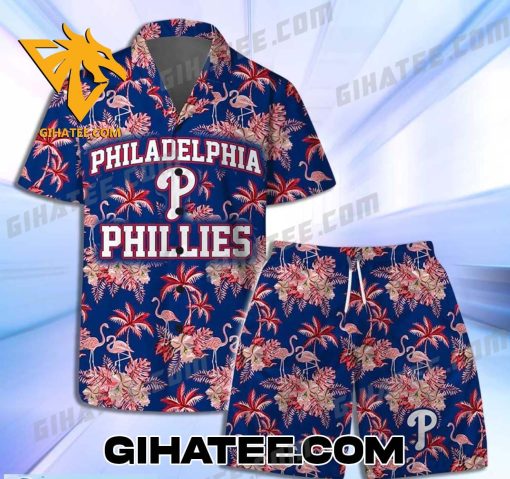 Philadelphia Phillies MLB Tropical Forest Flamingo Hawaiian Shirt And Shorts Set