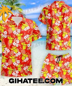 Pikachu Pattern Tropical Forest Flower Leaf Pokemon Hawaiian Shirts And Shorts Matching