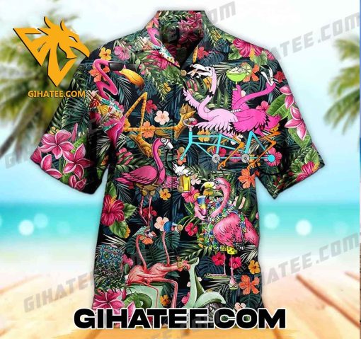 Premium Flamingo Tropical Leaf Flower Short-Sleeve Hawaiian Shirts