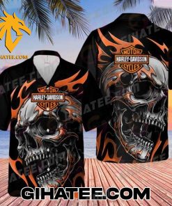 Skull Fire Harley Davidson Logo Hawaiian Shirt and Shorts Sets