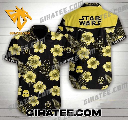 Star Wars Line Icons Darth Vader Chewbacca Stormtrooper Heads Silhouette Tropical Aloha Hawaiian Shirt