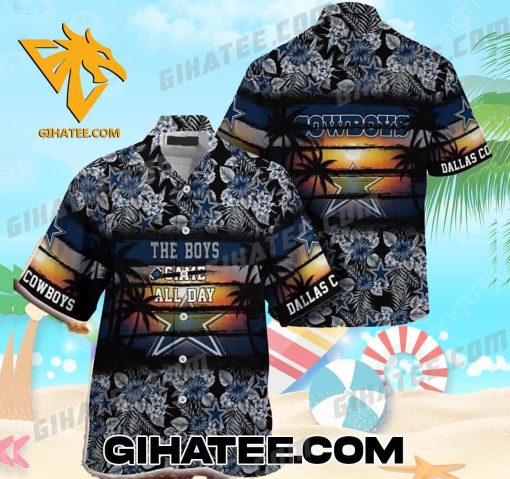 The Boys NFL Game All Day Tropical Forest Dallas Cowboys Hawaiian Shirt And Shorts Beach