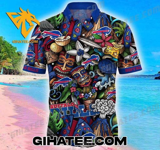 Tiki Mask Tropical Buffalo Bills Hawaiian Summer Shirt Shorts Set