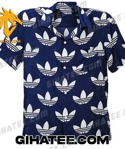Adidas Logo Pattern Hawaiian Shirt And Shorts Navy Color