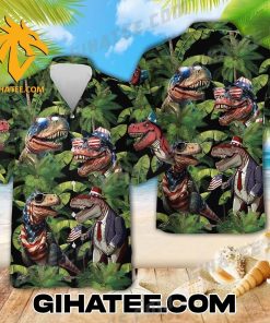 American Flag Dinosaur Hawaiian Shirt And Beach Shorts