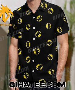Batman Logo Pattern Hawaiian Shirt And Shorts Set Black Yellow Color