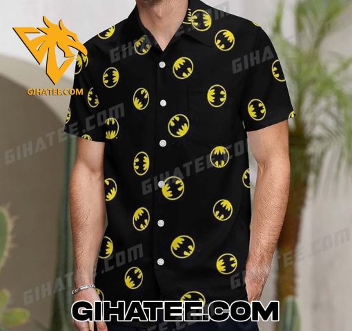 Batman Logo Pattern Hawaiian Shirt And Shorts Set Black Yellow Color