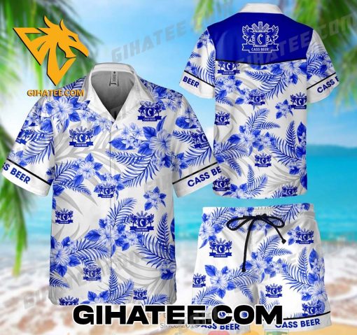 Cass Beer Tropical Forest Hawaiian Shirt And Beach Shorts Blue White Color