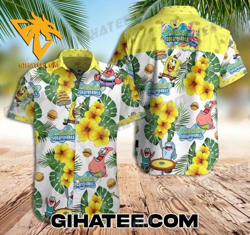 Characters SpongeBob SquarePants Hibiscus Tropical Forest Hawaiian Shirt Shorts