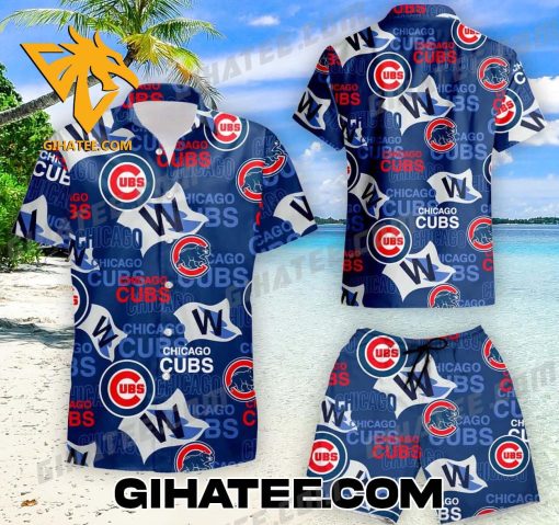 Chicago Cubs Logo Pattern Hawaiian Shirt And Shorts Set