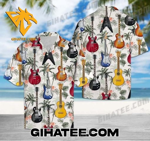 Colorful Guitar Coconut Tree Hawaiian Shirt And Beach Shorts